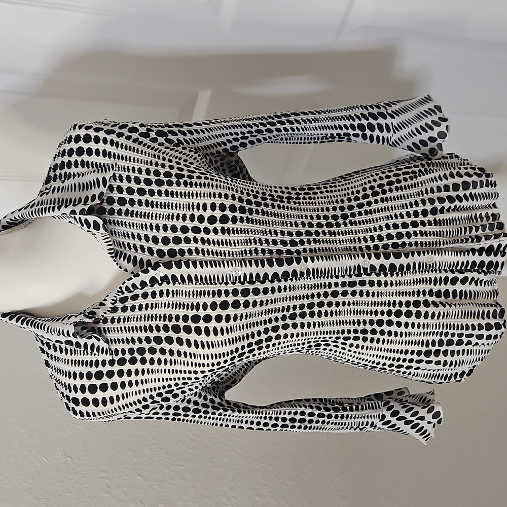 Milano Accordion Pleated Button Down Blouse. Size Lg. 100% Polyester.